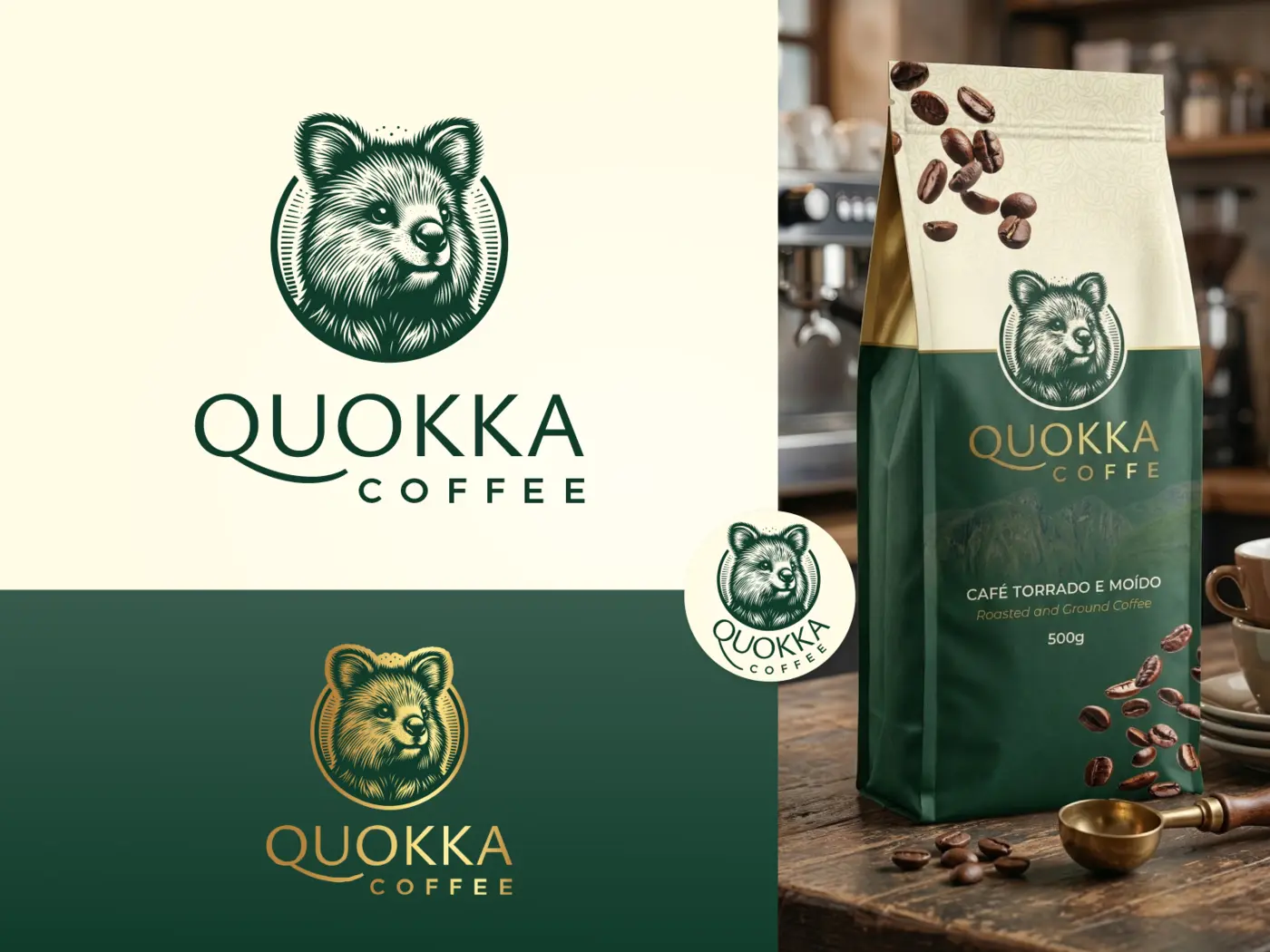 Identidade e embalagem da Quokka Coffee